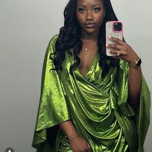 green cowl neck dress